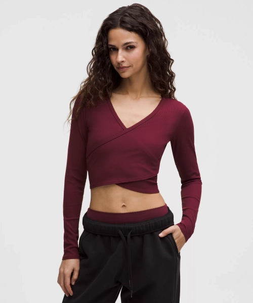 Nulu Ribbed Wrap-Front Long-Sleeve Shirt *Heart | Women's Long Sleeve Shirts | lululemon