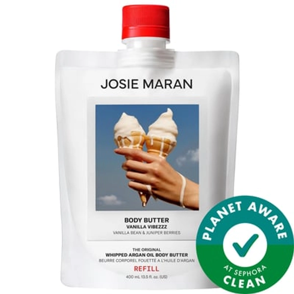 Josie Maran Vanilla Vibezzz - Whipped Argan Oil Refillable Firming Body Butter Jar 13.5 oz