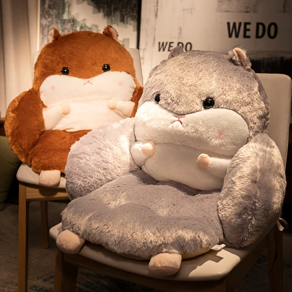Cute Hamster Seat Cushion With Back Support - Orthopedic Office Chair Cushion For Long Sitting, Thick Floor Pillows For Desk/Gaming Chairs, Machine Washable Coccyx Pillow With Non-Slip Base