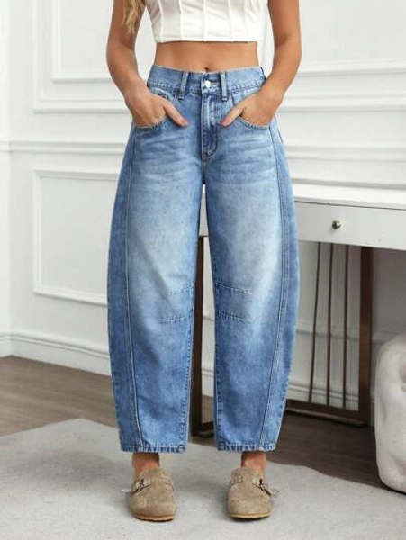 EMERY ROSE Women's Casual Washed Distressed Boyfriend Fit Jeans,Wide-Leg Baggy Jeans,Casual Tapered Jeans Carrot Pants Blue Autumn Casual Loose Design Sense Denim Cropped Pants Women,Ladies Casual Button,Pocket,Zipper High Waist Harem/Genie,Tapered/Carrot Cropped Blue Cotton Mom Fit Loose Women Jeans,Spring/Fall,Casual Daily Wear