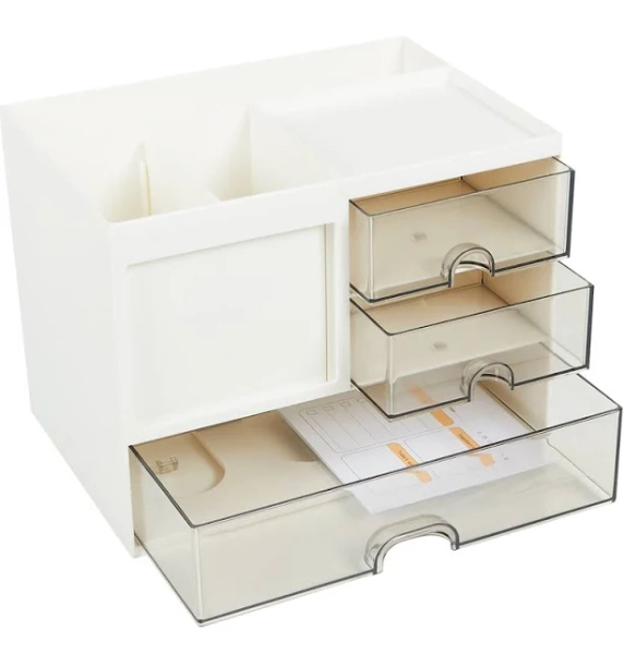 Desk Organiser with Drawers - White