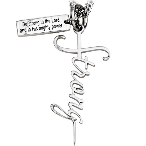 Women's shields of strength Stainless Steel Strong Cross Necklace-Ephesians 6:10