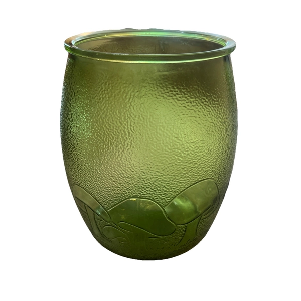 Vtg Bartlett Collins Textured Green Glass Mushroom Cookie Jar Canister NO Lid
