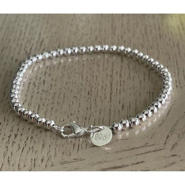 Silver 925 Silver Bead Ball 4mm Bracelet Non-Tarnish
