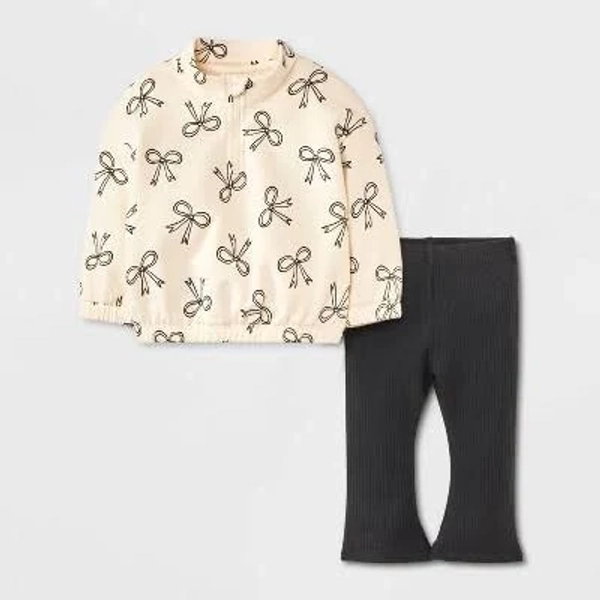 Cat & Jack Baby Girls' Bow Fleece Sweatshirt & Pants Set