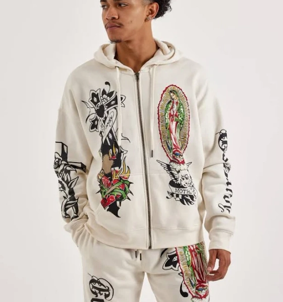 Ed Hardy Men's Mary Full-Zip Fleece Hoodie