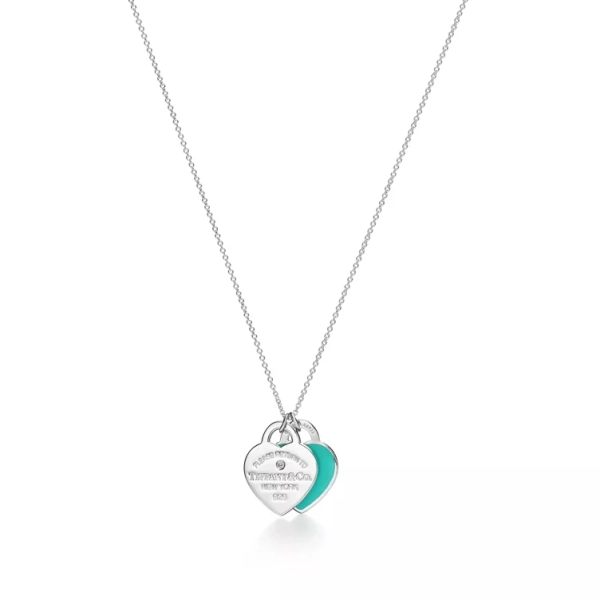 Return to Tiffany® Blue Double Heart Tag Pendant in Silver with a Diamond, Small