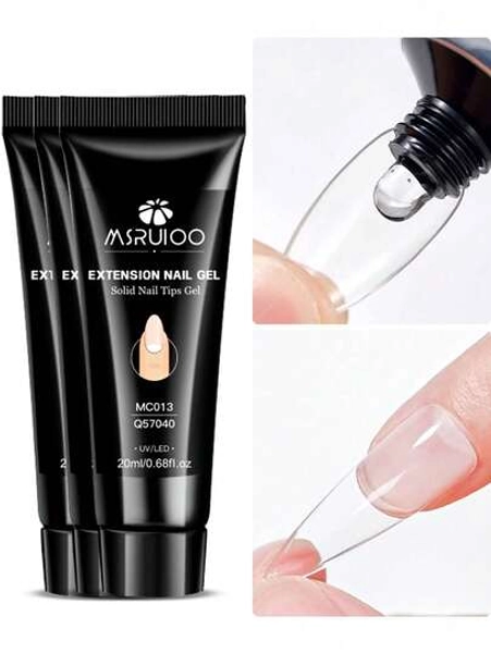 MSRUIOO 1/2/3pcs 20ml Solid Nail Glue Gel--Long Lasting Solid Hard Gel, No Sticky Hands, UV LED Curing, Nail Salon & Home Use, Clear Acrylic Solid Nail Tips Gel Nail Polish For Press On Nails, False Tips, Extensions - Strong Bonding, Easy Application, Adhesive, Beauty Enthusiasts