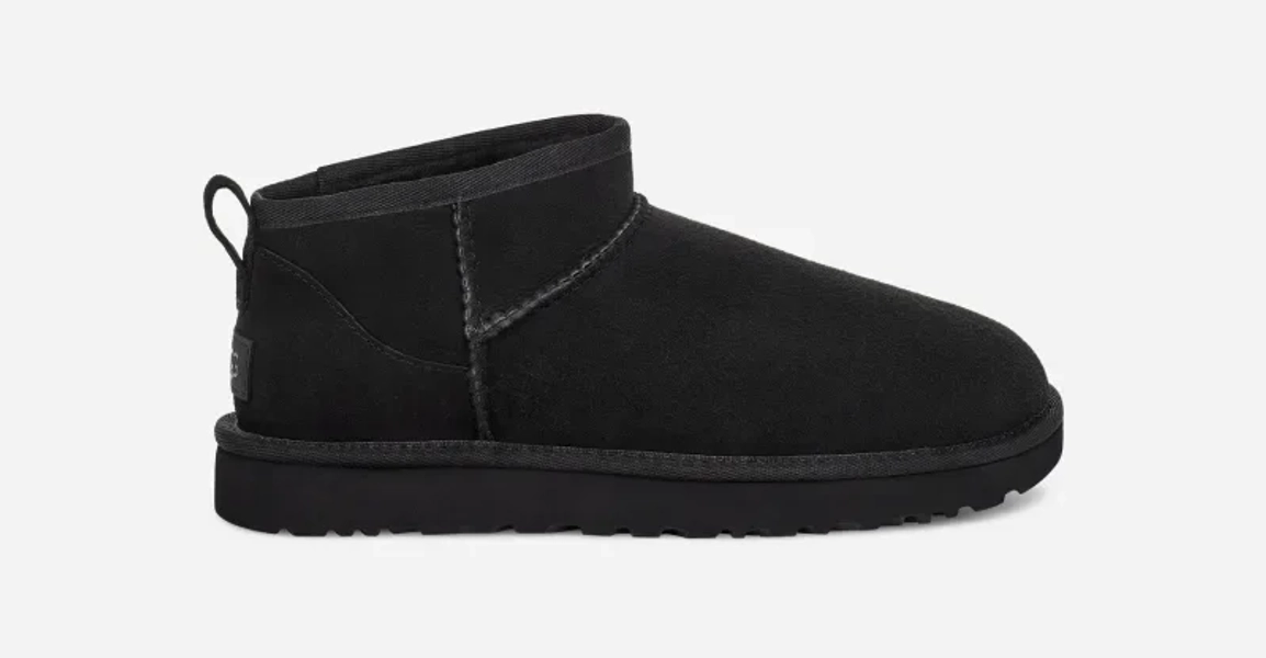 UGG® Women's Classic Ultra Mini Sheepskin Classic Boots in Black, Size 12