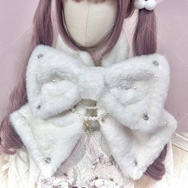 [£14.66]3 Colors Plush Bow Scarf with Rhinestone & Beads Chain Accents