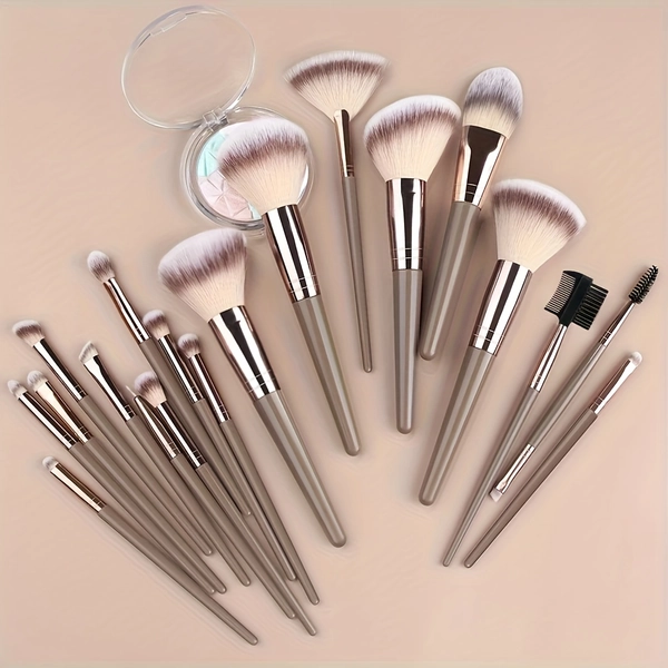 15pcs Professional Complete Makeup Brush Set with Eyebrow, Eyelash & Brow Hair - Full Coverage Foundation, Powder, Blush, Contouring Kit - Travel-Friendly Beauty Tools for all Light Beige Types, Christmas/Halloween/Thanksgiving Gift