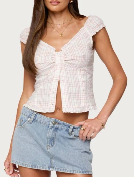 Edikted Women's Dolsy Plaid Button Up Top