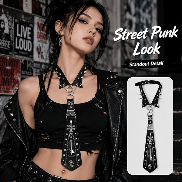 2026 New Y2K Punk Skull Tie – Studded Zipper Gothic Statement Tie, Unisex Adjustable Fashion Accessory for Streetwear, Parties, Concerts, Halloween, Cosplay & Everyday Outfits