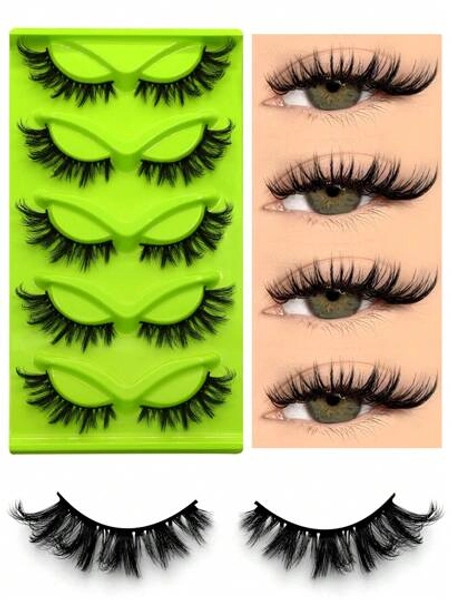GROINNEYA Cat Eye Lashes 5 Pairs Faux Mink Eyelashes Fox Eye Lashes Winged Lashes Natural Look Wispy Mink Eyelashes Full Strip Lashes Makeup(3DMAO-09)