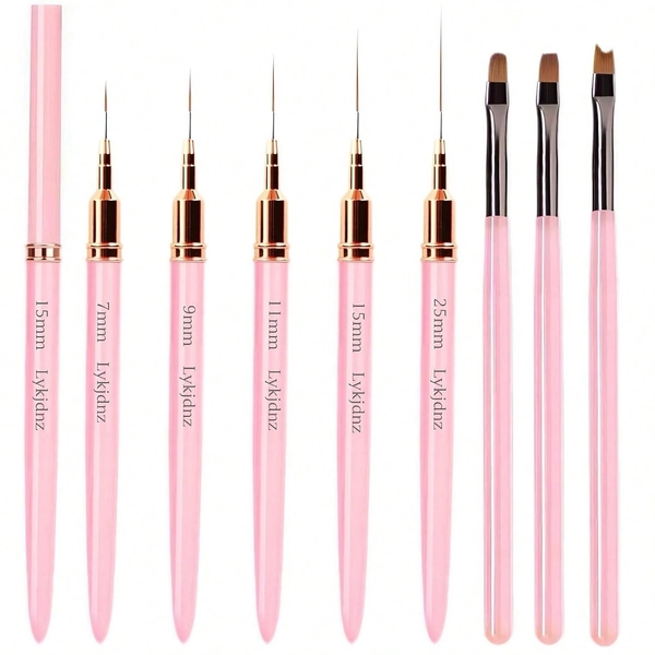 8Pcs Nail Art Brushes With 5pcs Nail Art Liner Brushes(Sizes 7/9/11/15/25 Mm) And 3pcs Nail Art Clean Up Brushes, For Nail Design Painting DIY And Clean Polish Mistake On The Cuticles