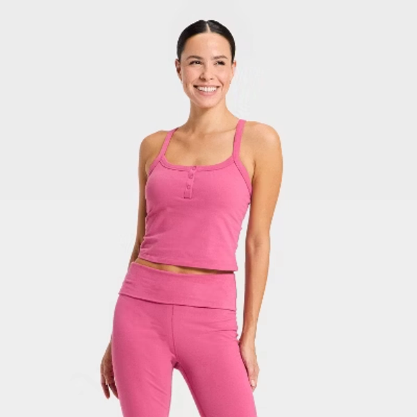Women's Cotton Balance Henley Cropped Support Tank Top - All In Motion™ Dark Mauve S