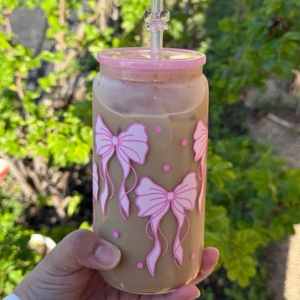 Pink Bow Glass Tumbler