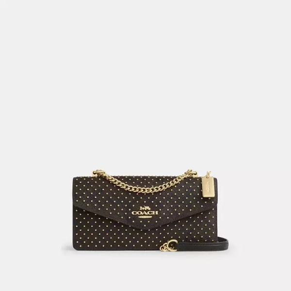 Gold/Walnut/Black Multi Klare Envelope Crossbody Bag In Signature Canvas With Rivets