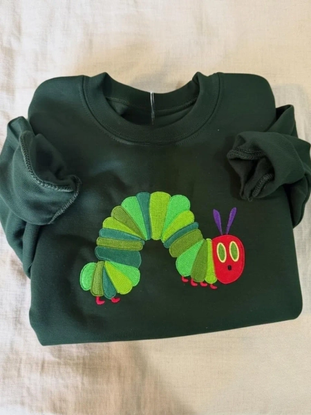 Embroidered Hungry Caterpillar Crewneck Shirt, Caterpillar Shirt, Bookish Shirt, Book Lover Gift Shirt, Eat the Rich, Cozy Gift for Kids