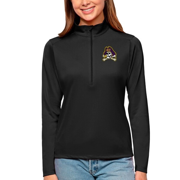 Women's Antigua Black ECU Pirates Tribute Quarter-Zip Pullover Top