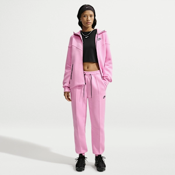 Nike Sportswear Tech Fleece Women's Mid-Rise Joggers - Pink Rise/Black - Size XS