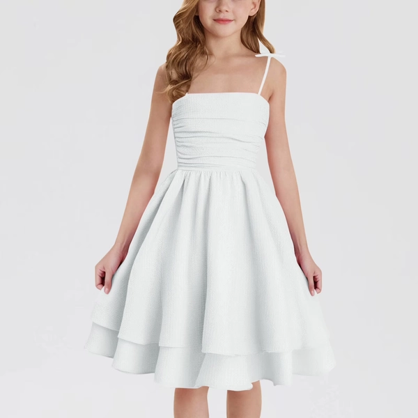 9-10 Years Girls Summer Spaghetti Strap Dresses Flowy Tiered Ruched Smocked Back Casual Beach Midi Sundress White - Walmart.com