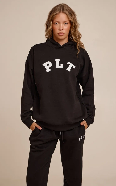 Deep Black PLT Logo Oversized Hoodie
