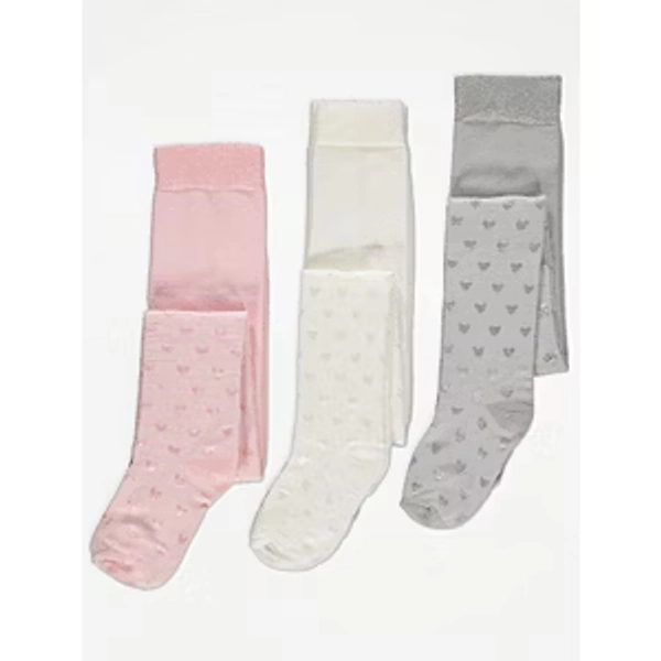 Embroidered Heart Knitted Tights 3 Pack