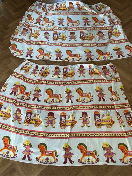 Vintage Frieda Clowes Pair Colourful Childrens Toy Patterned Curtains (1)