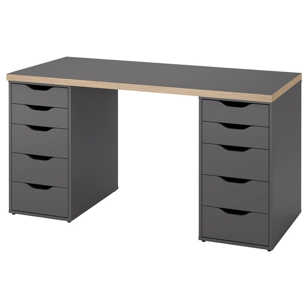 LAGKAPTEN / ALEX Desk - gray/wood effect 55 1/8x23 5/8 "