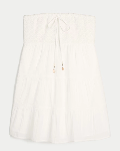 Strapless Crochet-Style Bodice Babydoll Mini Dress