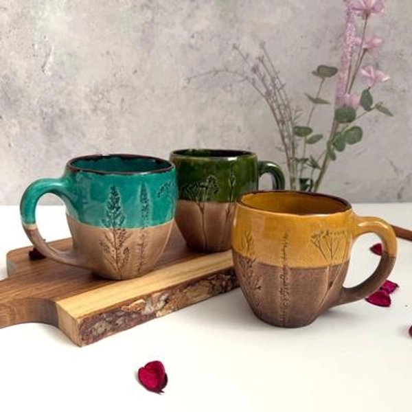 Handmade Ceramic Coffee Mug Floral Print Tea Cup 450ml with rim