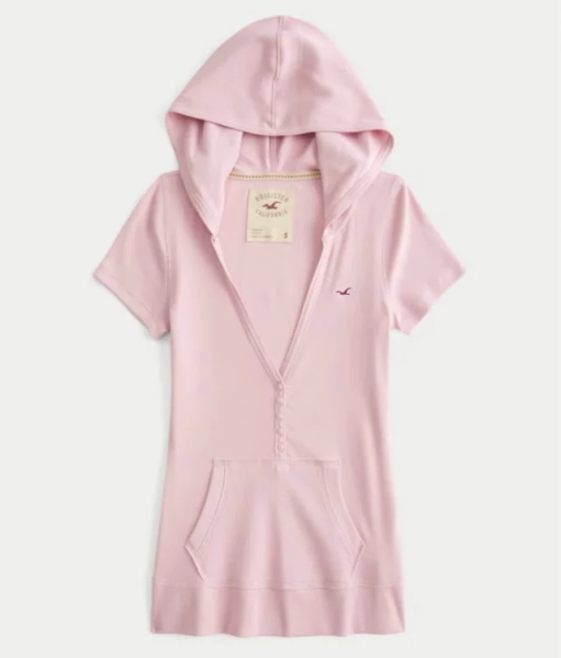 Hooded Short-Sleeve Logo Henley