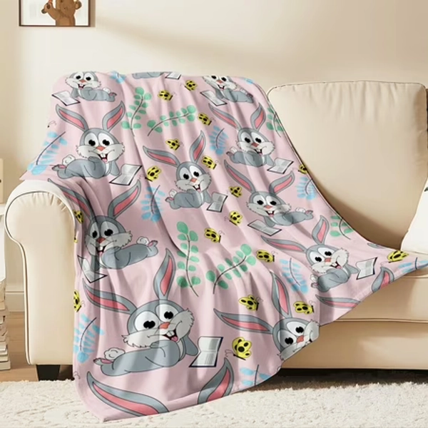 JML Flannel Fleece Throw Blanket  Soft Large Throw Blanket  Lightweight Cozy Plush Throw Blanket Fit Sofa Bed  50 x60   Rabbit
