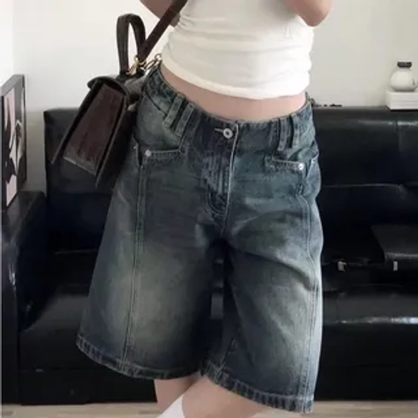 Low Rise Washed Wide Leg Denim Jorts