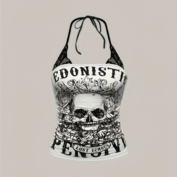[Y2K Punk Outfit] Skull Print Two-Piece Set | Y2K Punk Concert Outfit for Women
