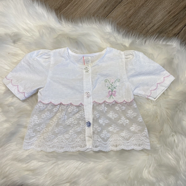 Vintage 1980s Infant Girls Cotton Lace Shirt 24 months