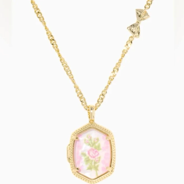 Loveshackfancy Jewelry | Kendra Scott X Loveshackfancy Gold Locket Necklace Marie Pink Blooming Heirloom | Color: Gold/Pink | Size: Os |
