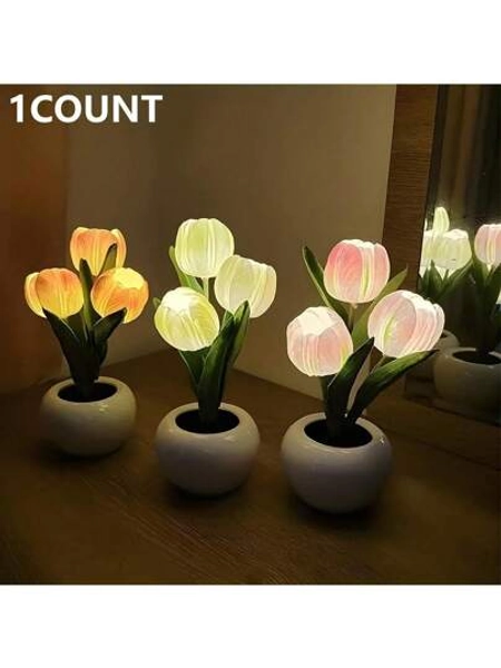 1pc USB Tulip Light, LED Simulated Tulip Flower Night Light With Vase, Desk Decor, Suitable For Home, Living Room, Christmas, Mother's Day, Thanksgiving And Other Holiday Gifts