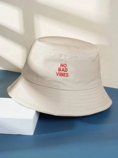 1 pezzo Cappello a secchiello senza età ricamato con lettere NO BAD VIBES, traspirante con protezione solare adatto per luso all'aperto e casual