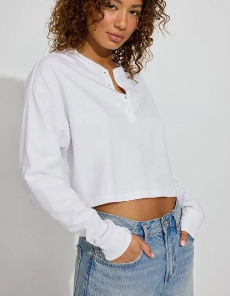 Garage Women's Oversized Henley Long Sleeve Top