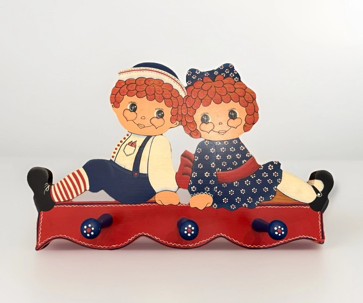 Vintage 80s Raggedy Ann Raggedy Andy Coat Hat Rack Nursery Kids Shelf Nostalgia
