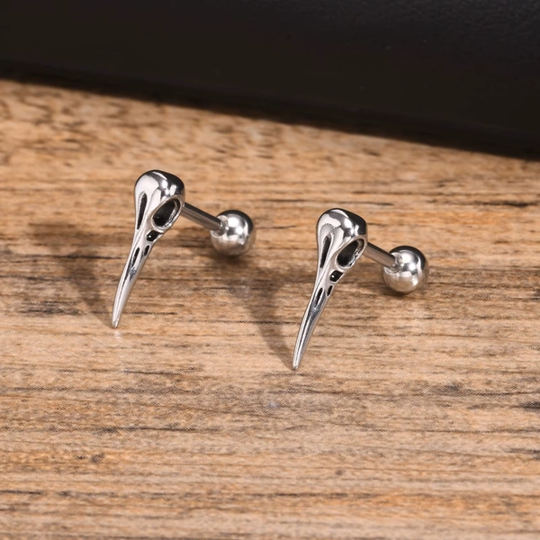 MP Punk Crow Skull Earrings for Men Boys,Simple Metal Stainless Steel Stud Earrings,Vintage Viking Halloween Jewelry Gifts - AliExpress 