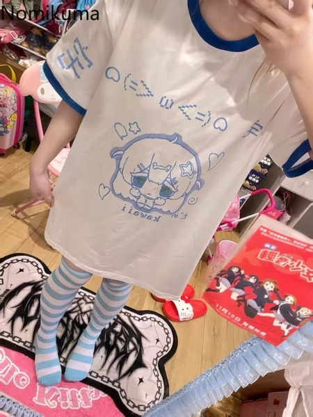 Japanese Woman Tshirts Y2k Tops Cartoon Short Sleeve O-neck White Tees Oversized T Shirts 2025 Ropa Mujer Casual White T-shirt - AliExpress 200000345