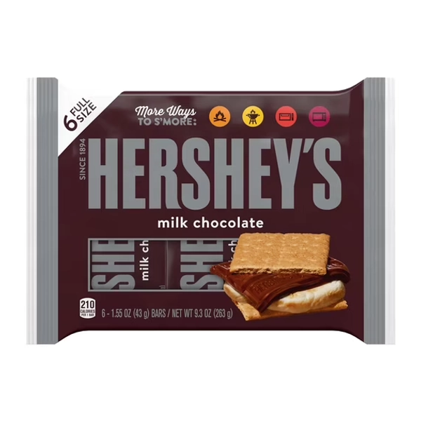 Hershey's Milk Chocolate Candy, Bars 1.55 oz, 6 Count
