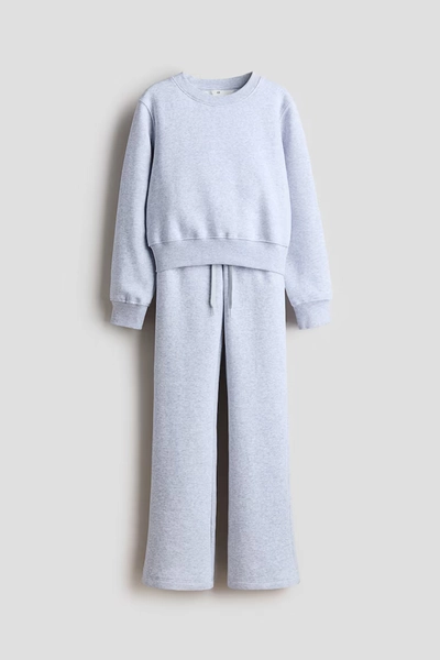 2-piece brushed-inside sweatshirt set - Grey marl