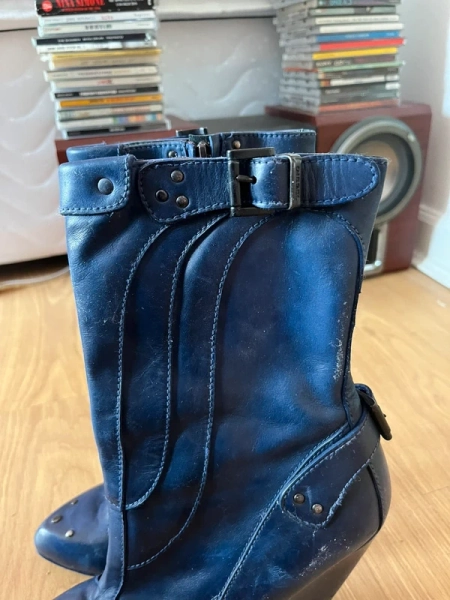 Diesel navy blue leather heeled boots