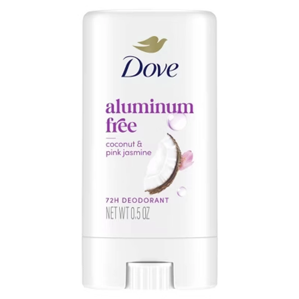 Dove Beauty Aluminum-Free Mini Deodorant Stick - Coconut and Pink Jasmine - Travel Size - 0.5oz: Underarm, Invisible Solid, Normal Skin