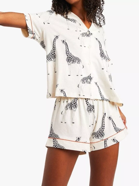 Chelsea Peers Giraffe Print Organic Cotton Pyjama Set