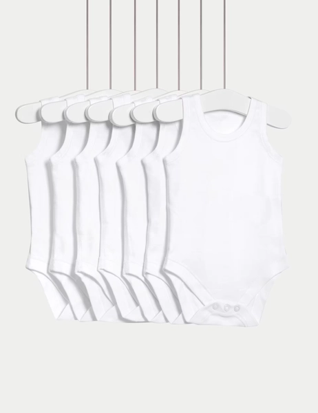 7 Pack Pure Cotton Sleeveless Bodysuits (5lbs-3 Yrs)